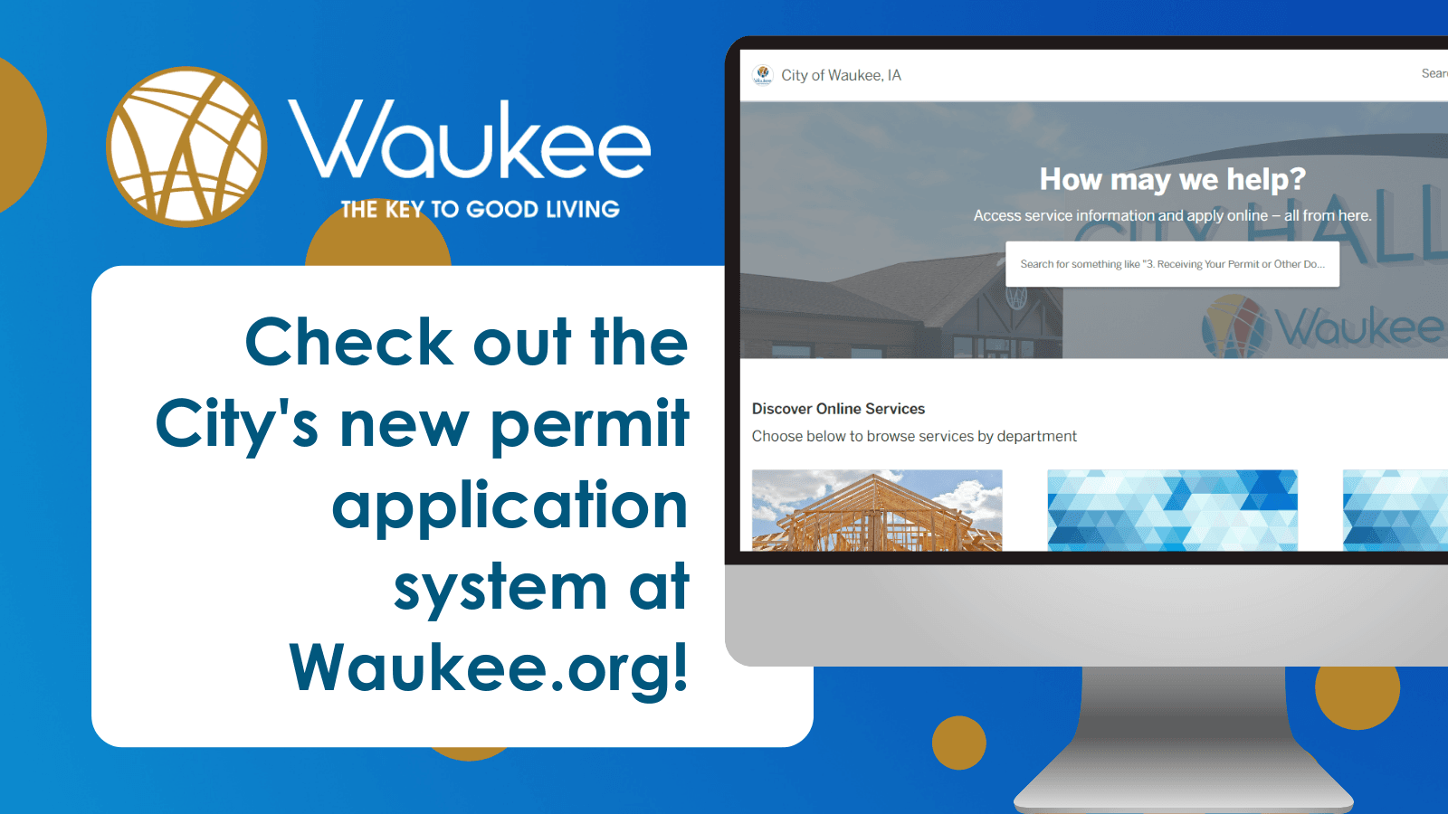 Image of computer with screenshot of new homepage for permit system