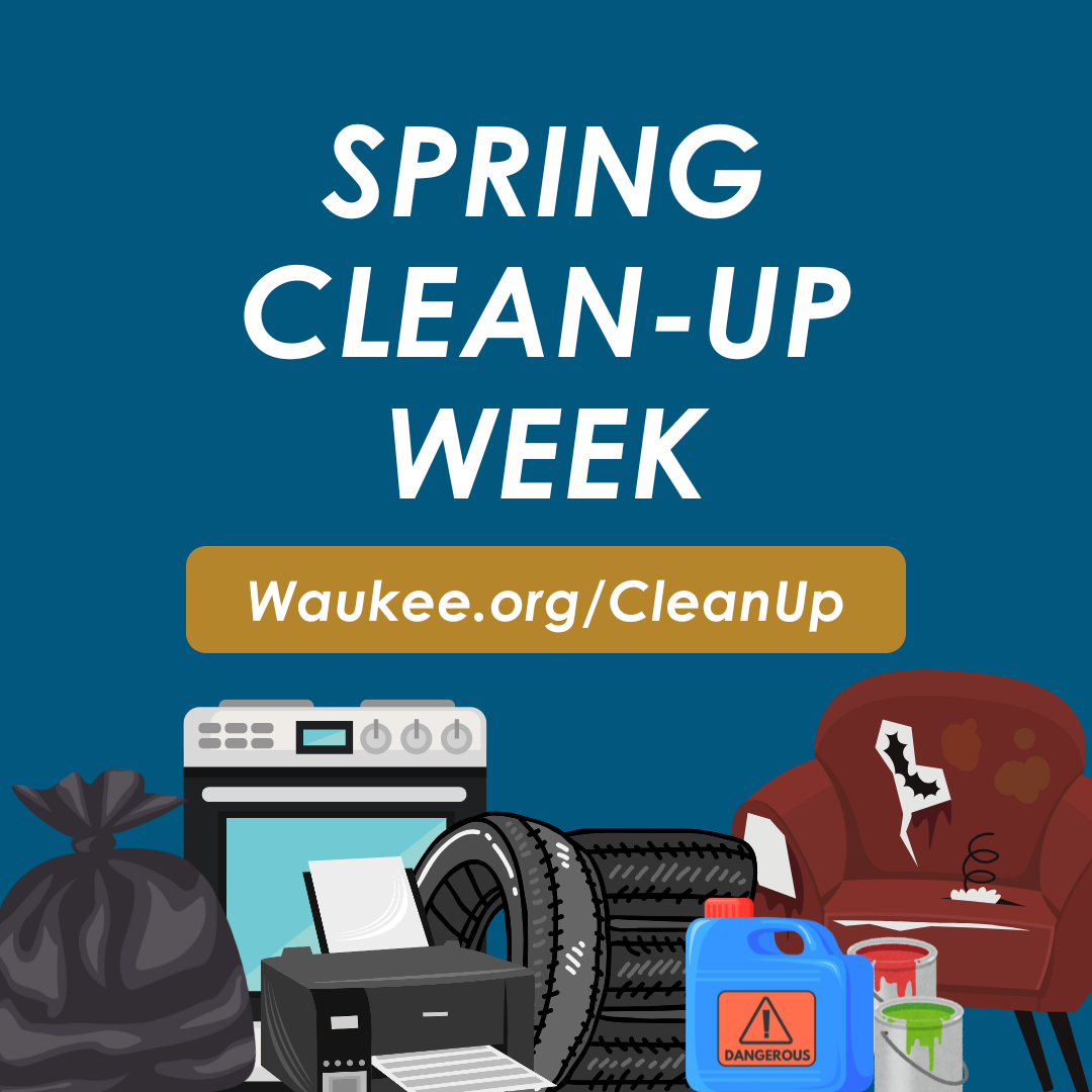 drawings of broken chair. household chemicals, printer, oven, tires and trash bags