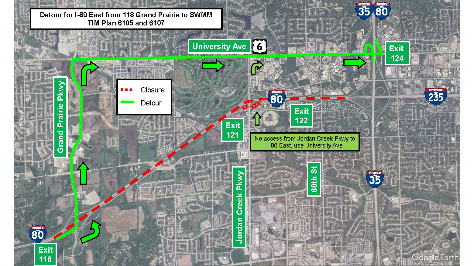 Detour map for the I-80 closure on April 27