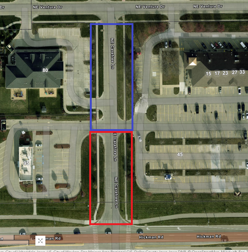 map showing which areas of Carefree Lane will be blocked for a street patching project