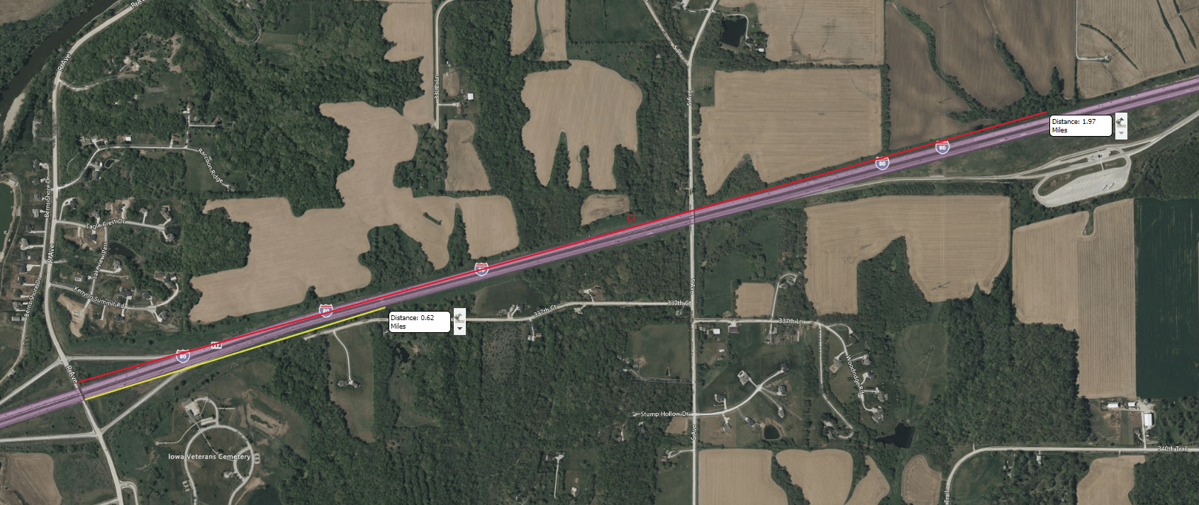 map showing lane closure along interstate 80 near R Avenue on ramp